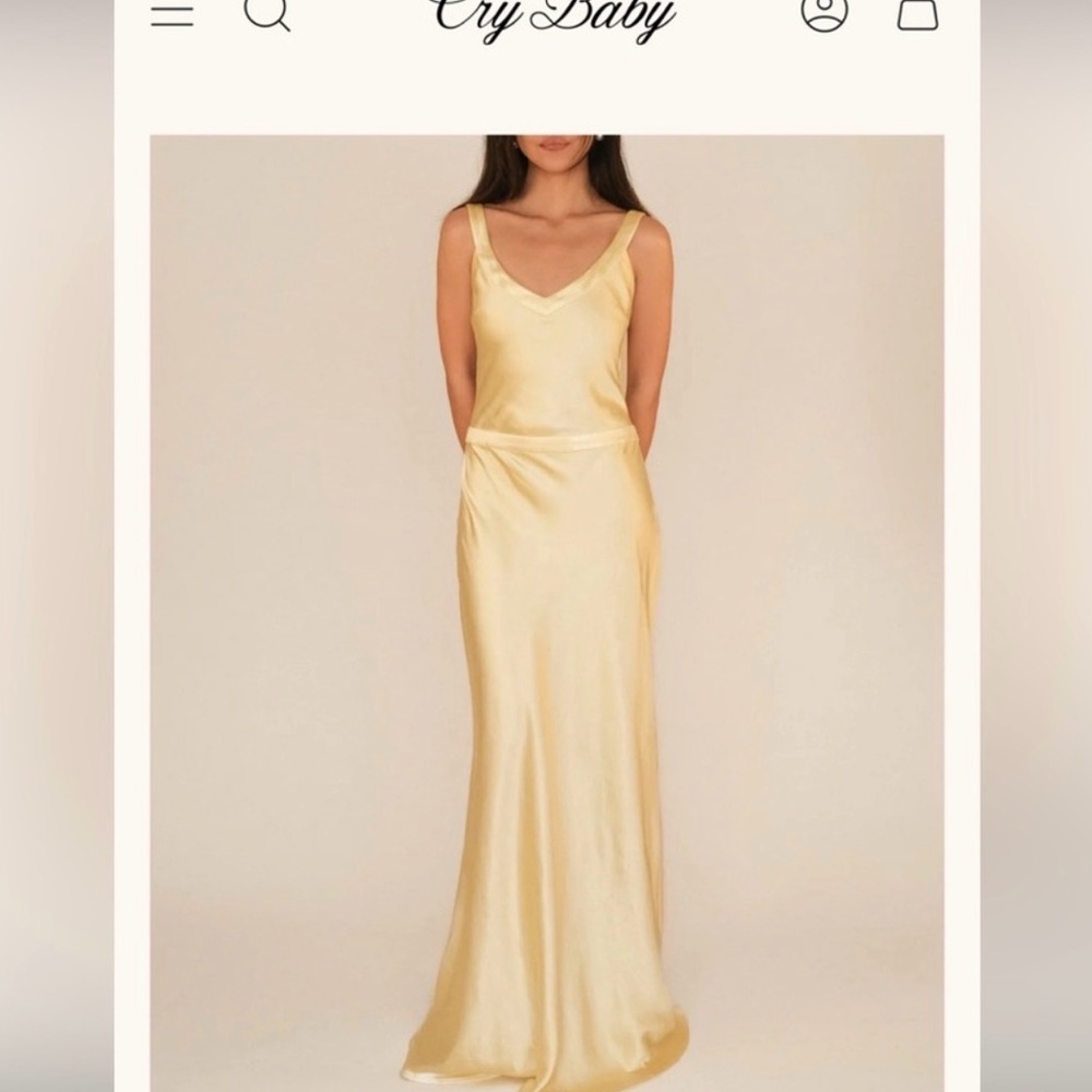 Satin V-Neck Maxi Dress in Pale Yellow
